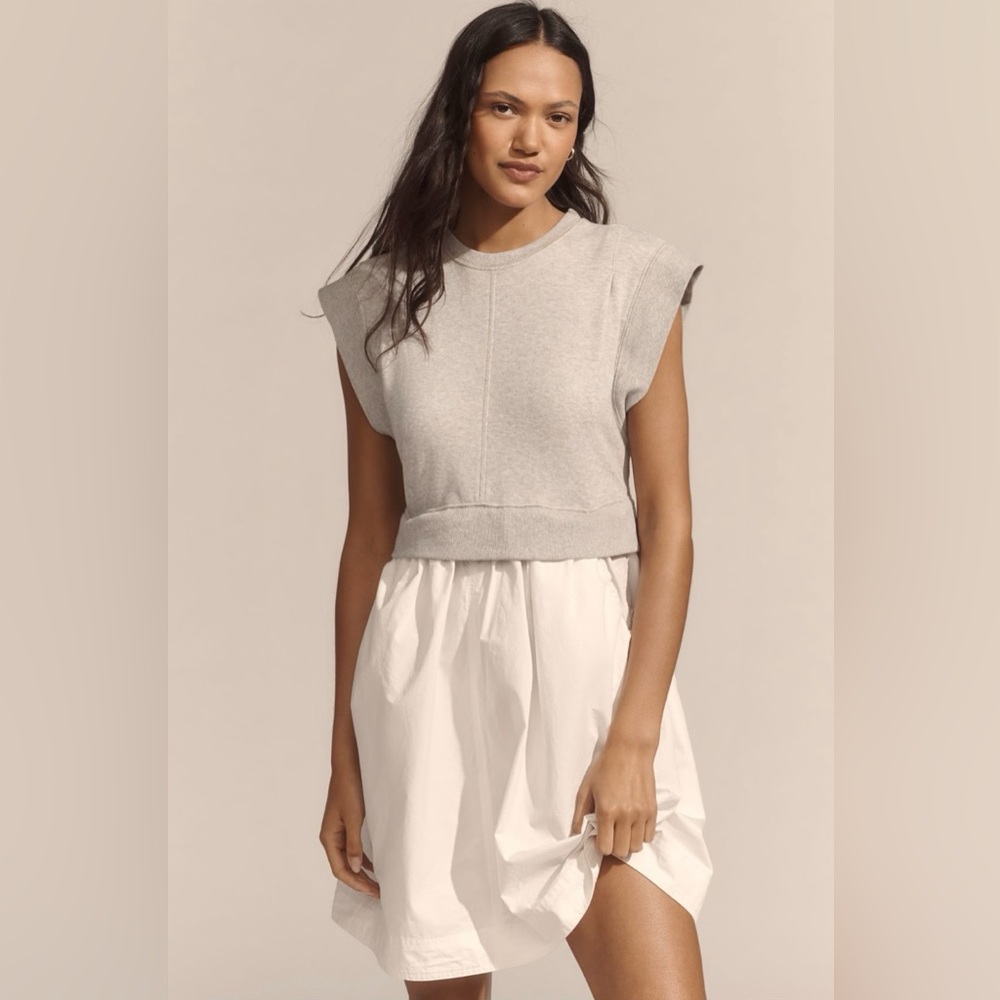 Women’s Cream and Light Gray Sleeveless Sweatshirt Dress